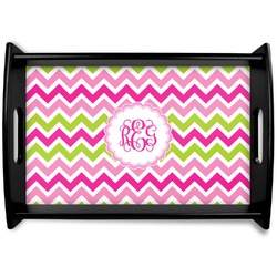 Pink & Green Chevron Black Wooden Tray - Small (Personalized)