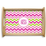 Pink & Green Chevron Natural Wooden Tray - Small (Personalized)