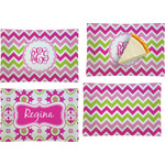 Pink & Green Chevron Set of 4 Glass Rectangular Appetizer / Dessert Plate (Personalized)