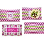 Pink & Green Chevron Set of 4 Glass Rectangular Lunch / Dinner Plate (Personalized)