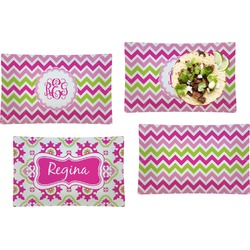 Pink & Green Chevron Set of 4 Glass Rectangular Lunch / Dinner Plate (Personalized)