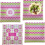 Pink & Green Chevron Set of 4 Glass Square Lunch / Dinner Plate 9.5" (Personalized)