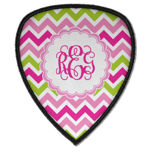 Custom Pink & Green Chevron Iron on Shield Patch A w/ Monogram