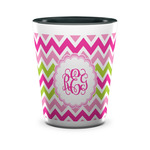 Pink & Green Chevron Ceramic Shot Glass - 1.5 oz - Two Tone - Single (Personalized)