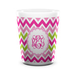 Pink & Green Chevron Ceramic Shot Glass - 1.5 oz - White - Single (Personalized)