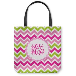 Pink & Green Chevron Canvas Tote Bag - Medium - 16"x16" (Personalized)