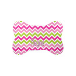 Pink & Green Chevron Bone Shaped Dog Food Mat (Small) (Personalized)