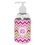 Pink & Green Chevron Plastic Soap / Lotion Dispenser (8 oz - Small - White) (Personalized)