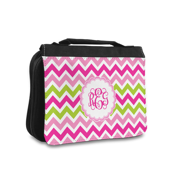 Custom Pink & Green Chevron Toiletry Bag - Small (Personalized)