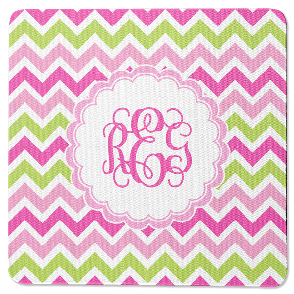 Custom Pink & Green Chevron Square Rubber Backed Coaster (Personalized)