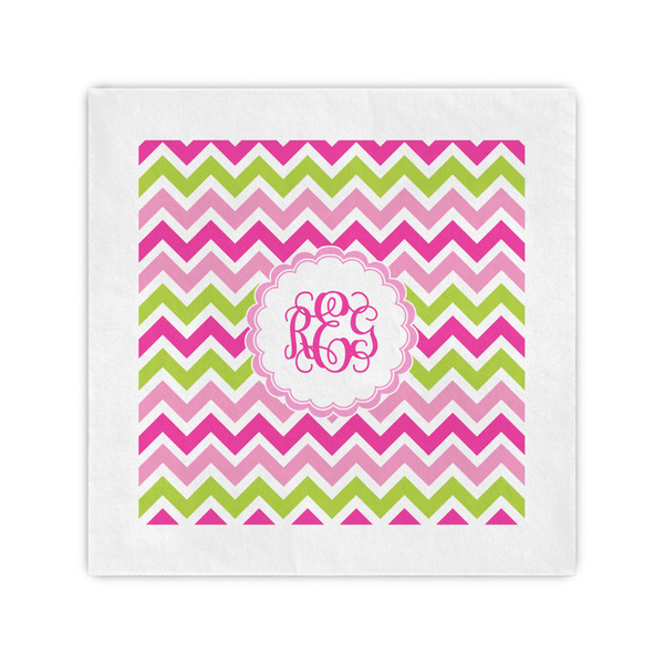 Custom Pink & Green Chevron Standard Cocktail Napkins (Personalized)