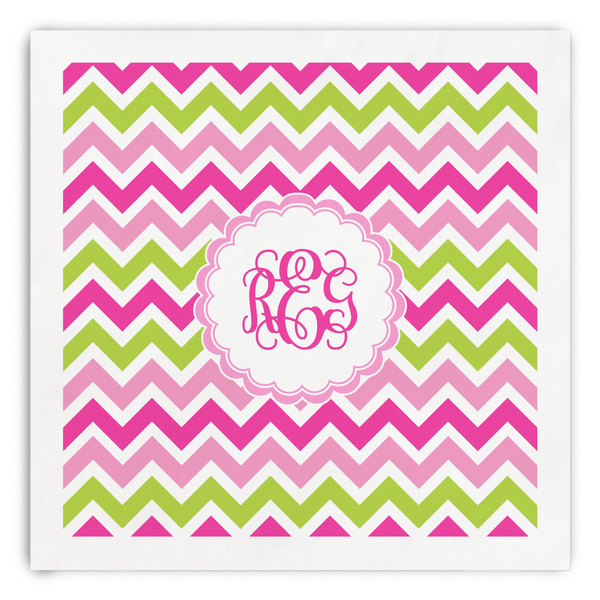 Custom Pink & Green Chevron Paper Dinner Napkins (Personalized)