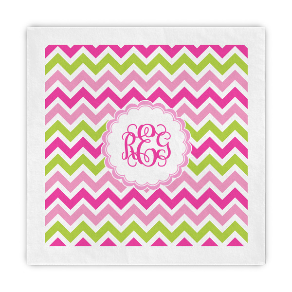 Custom Pink & Green Chevron Decorative Paper Napkins (Personalized)