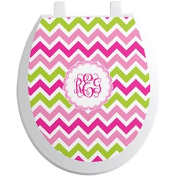Pink & Green Chevron Toilet Seat Decal - Round (Personalized)