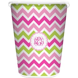 Pink & Green Chevron Waste Basket - Single Sided (White) (Personalized)