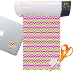 Pink & Green Chevron Sticker Vinyl Sheet (Permanent)