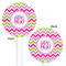 Pink & Green Chevron White Plastic 5.5" Stir Stick - Double Sided - Round - Front & Back