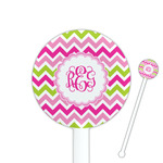 Pink & Green Chevron 5.5" Round Plastic Stir Sticks - White - Single Sided (Personalized)