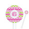 Pink & Green Chevron White Plastic 5.5" Stir Stick - Round - Closeup