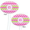 Pink & Green Chevron White Plastic 7" Stir Stick - Double Sided - Oval - Front & Back