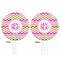 Pink & Green Chevron White Plastic 7" Stir Stick - Double Sided - Round - Front & Back