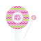 Pink & Green Chevron White Plastic 7" Stir Stick - Round - Closeup