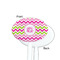 Pink & Green Chevron White Plastic 7" Stir Stick - Single Sided - Oval - Front & Back