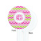 Pink & Green Chevron White Plastic 7" Stir Stick - Single Sided - Round - Front & Back