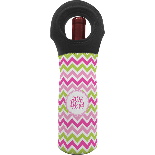 Custom Pink & Green Chevron Wine Tote Bag (Personalized)