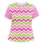 Pink & Green Chevron Women's Crew T-Shirt - X Large