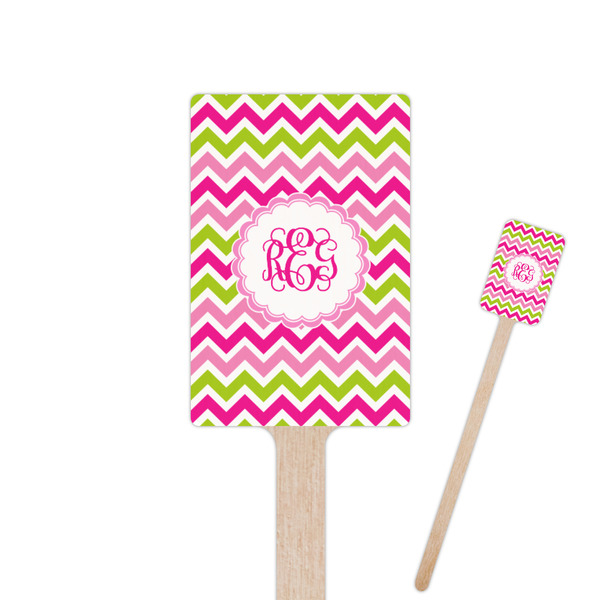 Custom Pink & Green Chevron 6.25" Rectangle Wooden Stir Sticks - Single Sided (Personalized)