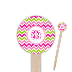 Pink & Green Chevron 6" Round Wooden Food Picks - Double Sided (Personalized)