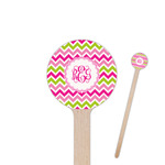 Pink & Green Chevron 6" Round Wooden Stir Sticks - Single Sided (Personalized)