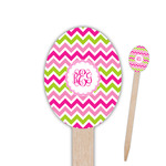 Pink & Green Chevron Oval Wooden Food Picks - Double Sided (Personalized)