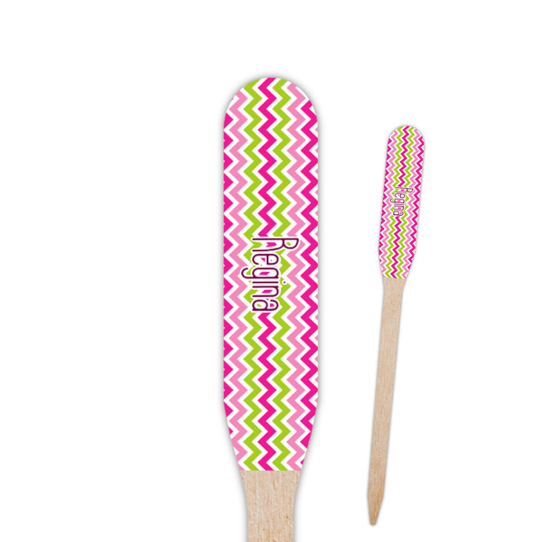 Custom Pink & Green Chevron Paddle Wooden Food Picks - Double Sided (Personalized)