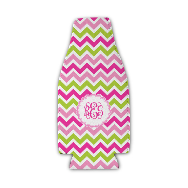 Custom Pink & Green Chevron Zipper Bottle Cooler (Personalized)