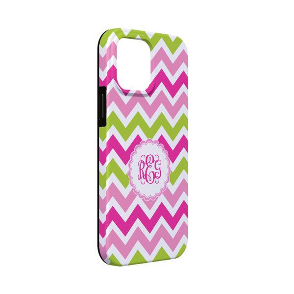 Custom Pink & Green Chevron iPhone Case - Rubber Lined - iPhone 13 Mini (Personalized)