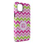 Pink & Green Chevron iPhone Case - Rubber Lined - iPhone 14 Plus (Personalized)