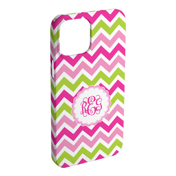 Custom Pink & Green Chevron iPhone Case - Plastic - iPhone 15 Plus (Personalized)