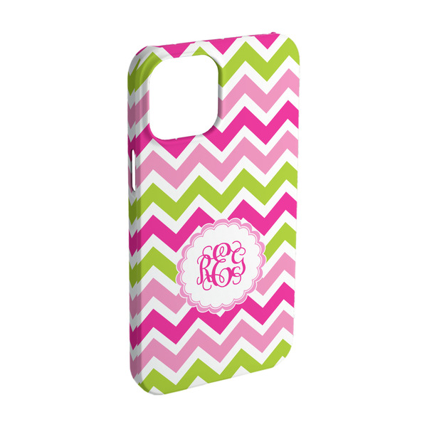 Custom Pink & Green Chevron iPhone Case - Plastic - iPhone 15 Pro (Personalized)