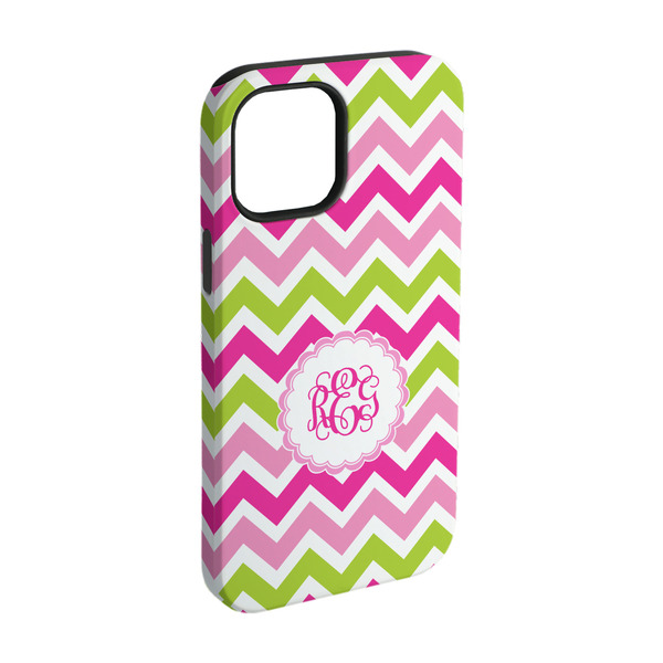 Custom Pink & Green Chevron iPhone Case - Rubber Lined - iPhone 15 Pro (Personalized)