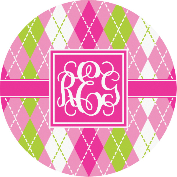 Custom Pink & Green Argyle Multipurpose Round Labels - 1" (Personalized)