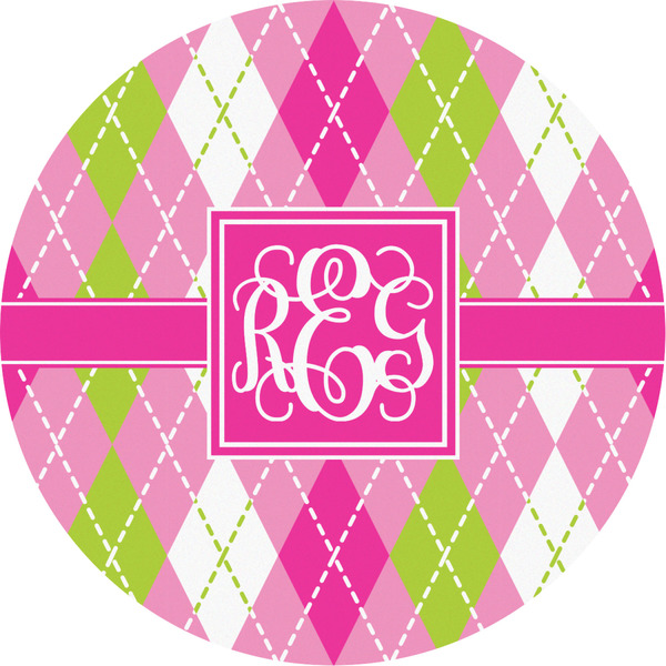 Custom Pink & Green Argyle Multipurpose Round Labels - 2" (Personalized)