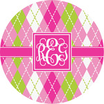 Pink & Green Argyle Multipurpose Round Labels - Custom Sized (Personalized)