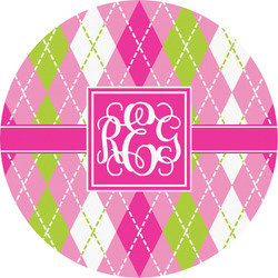 Pink & Green Argyle Multipurpose Round Labels - Custom Sized (Personalized)