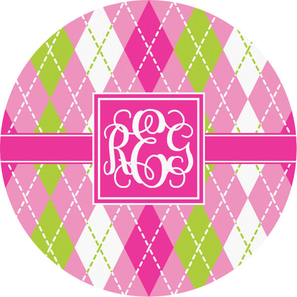 Custom Pink & Green Argyle Multipurpose Round Labels - Custom Sized (Personalized)