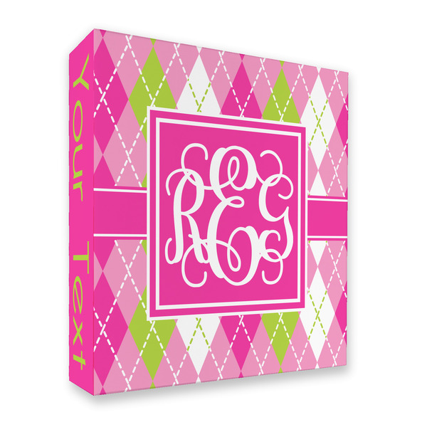 Custom Pink & Green Argyle 3 Ring Binder - Full Wrap - 2" (Personalized)