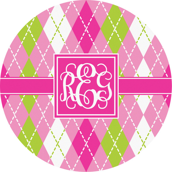 Custom Pink & Green Argyle Multipurpose Round Labels - 5" (Personalized)