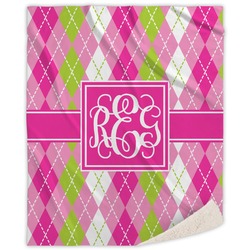 Pink & Green Argyle Sherpa Throw Blanket - 60"x80" (Personalized)