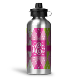 Pink & Green Argyle Water Bottle - Aluminum - 20 oz (Personalized)